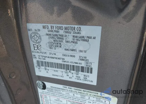 2009 Ford F-150 Fx4/King Ranch/Lariat/Platinum/Xl/Xlt z USA, uszkodzony, nr VIN 1FTPW14V99FB36730